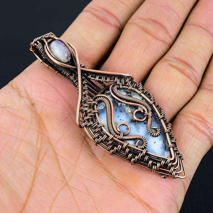 White Dendrite Opal & Moonstone Gemstone Pendant