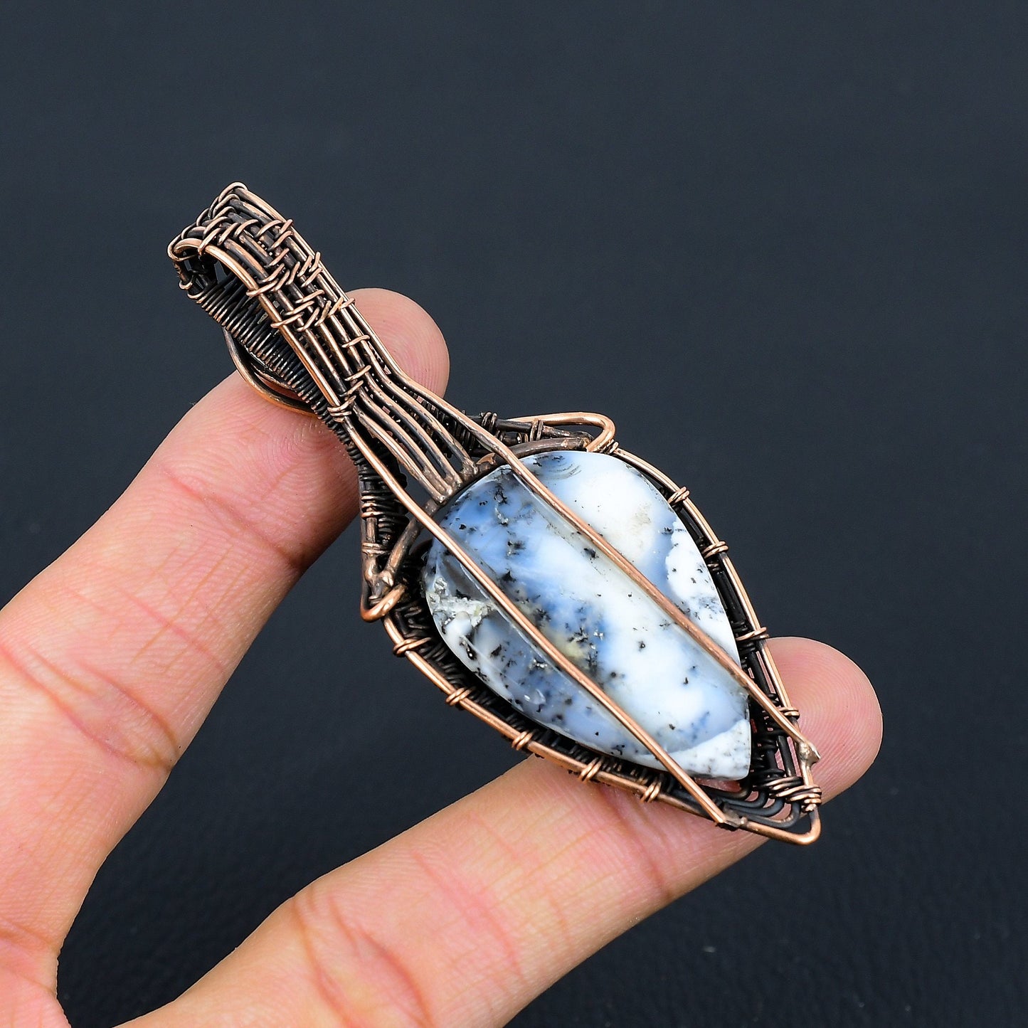 White Dendrite Opal & Moonstone Gemstone Pendant
