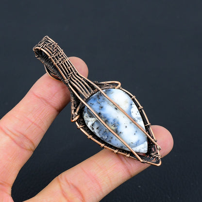 White Dendrite Opal & Moonstone Gemstone Pendant