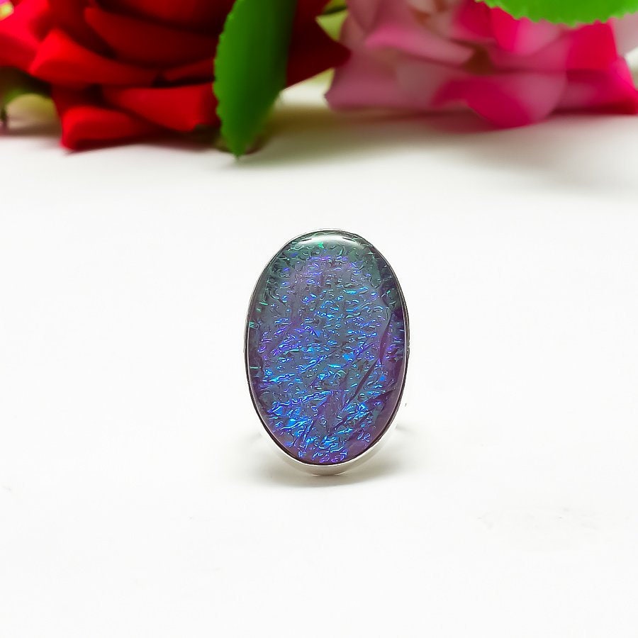 Purple Triplet Opal Sterling Silver Ring