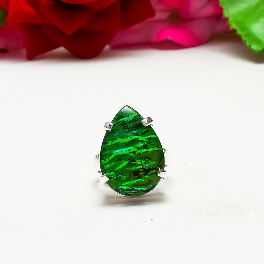 Green Triplet Opal Sterling Silver Ring