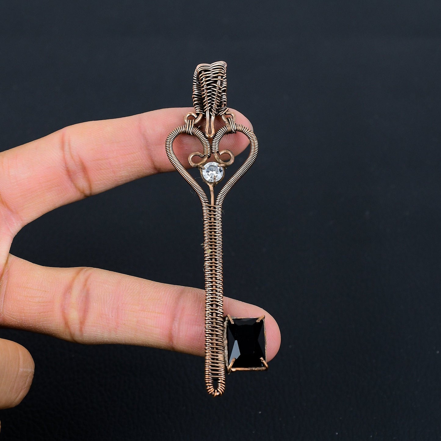 Black Spinel Gemstone Key Pendant