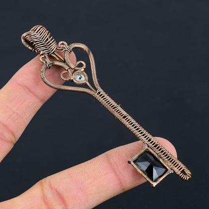 Black Spinel Gemstone Key Pendant