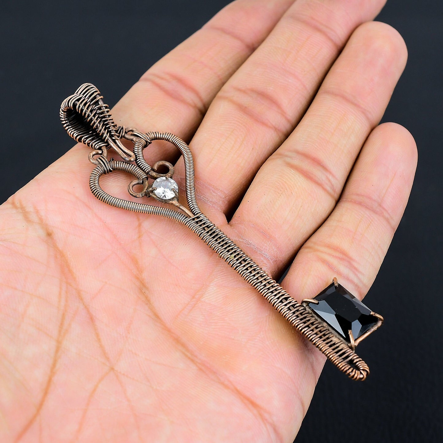 Black Spinel Gemstone Key Pendant