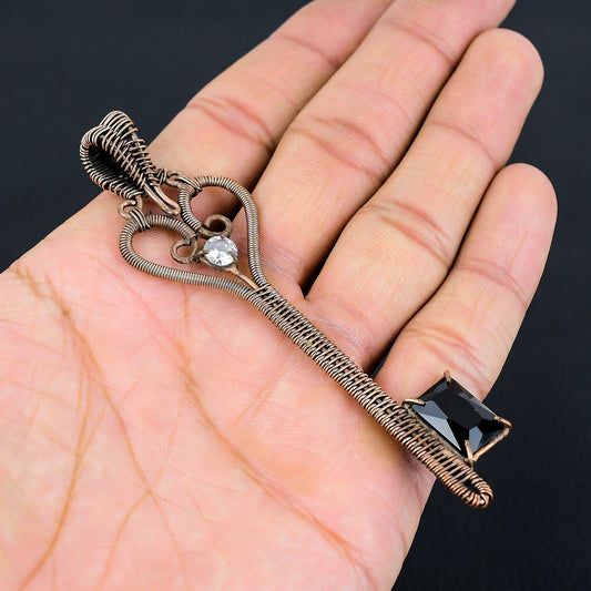 Black Spinel Gemstone Key Pendant