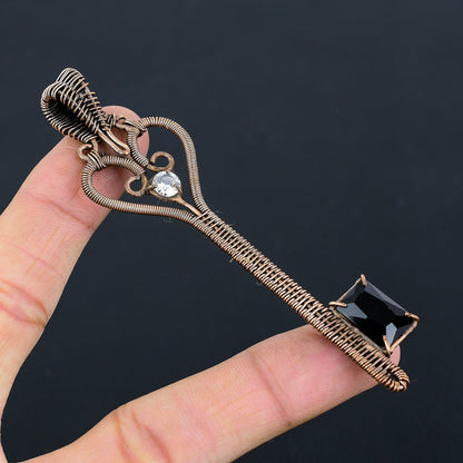Black Spinel Gemstone Key Pendant