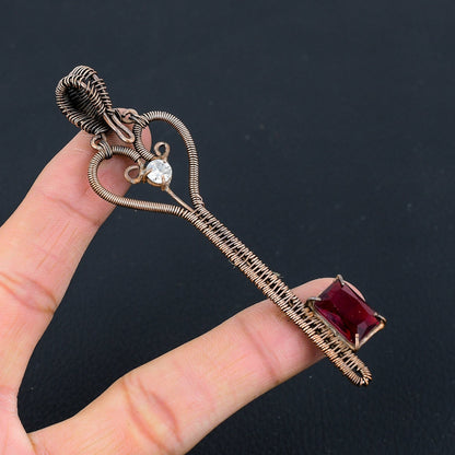 Red Garnet Gemstone Key Pendant