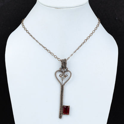 Red Garnet Gemstone Key Pendant