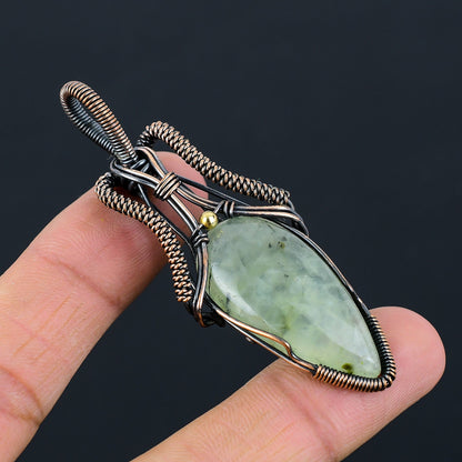Green Prehnite Gemstone Copper Pendant