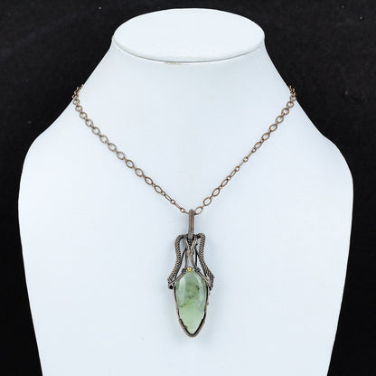 Green Prehnite Gemstone Copper Pendant