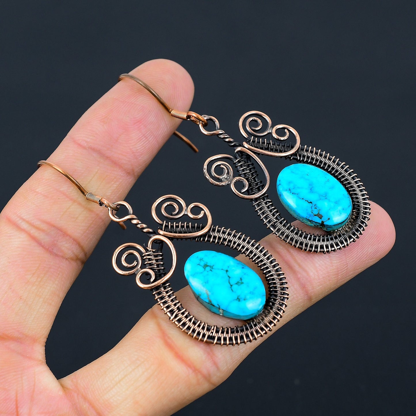 Turquoise Gemstone Wire Wrapped Earrings