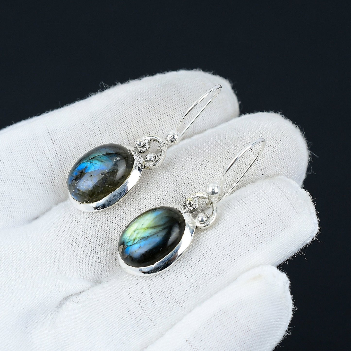 Blue Fire Labradorite Sterling Silver Earrings