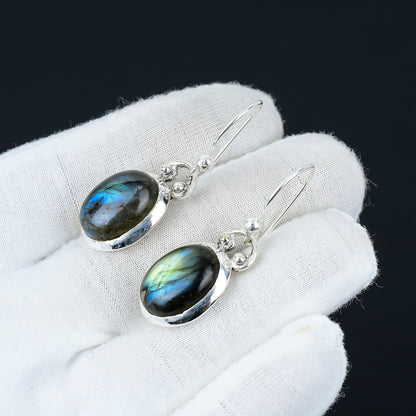 Blue Fire Labradorite Sterling Silver Earrings