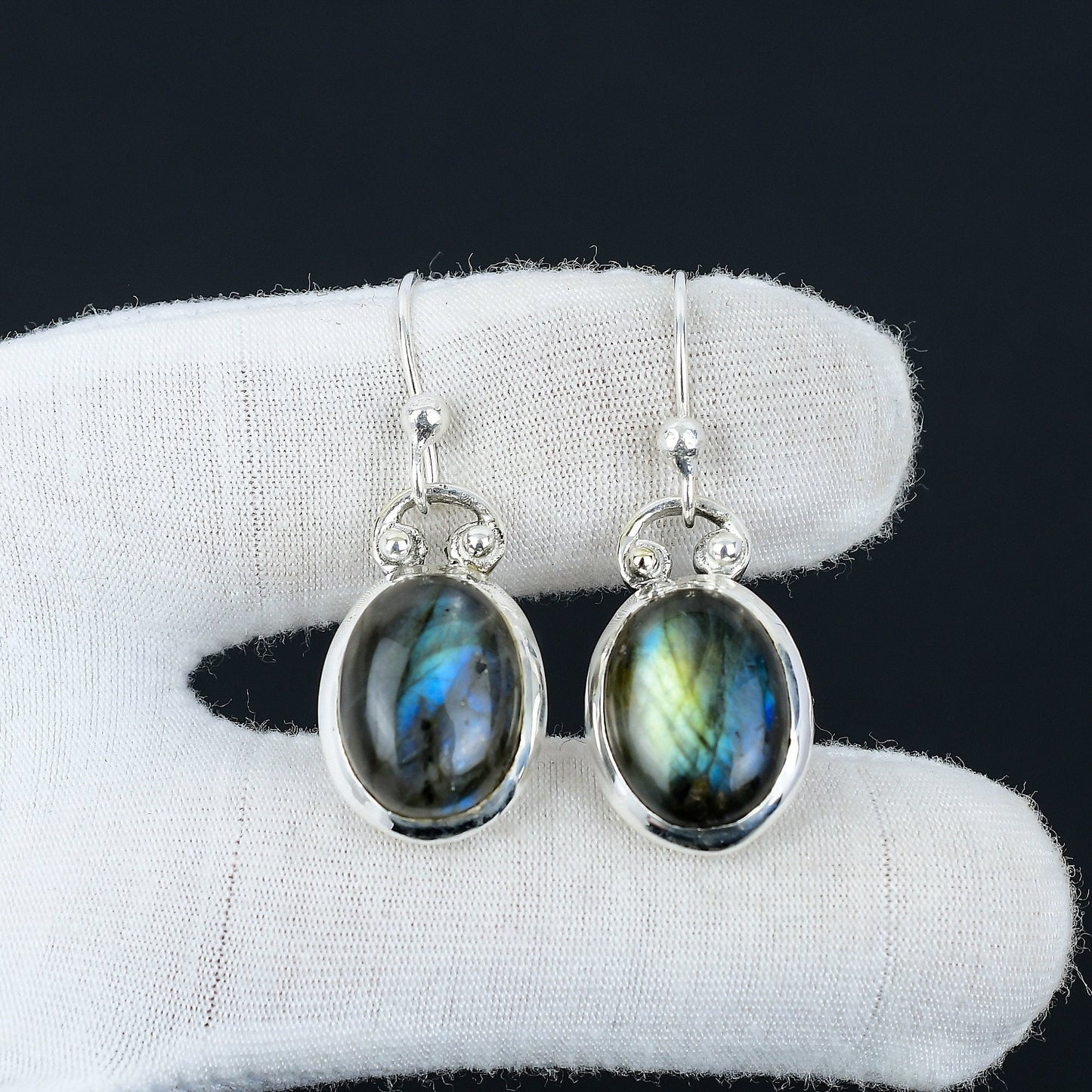 Blue Fire Labradorite Sterling Silver Earrings
