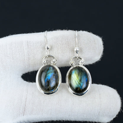 Blue Fire Labradorite Sterling Silver Earrings