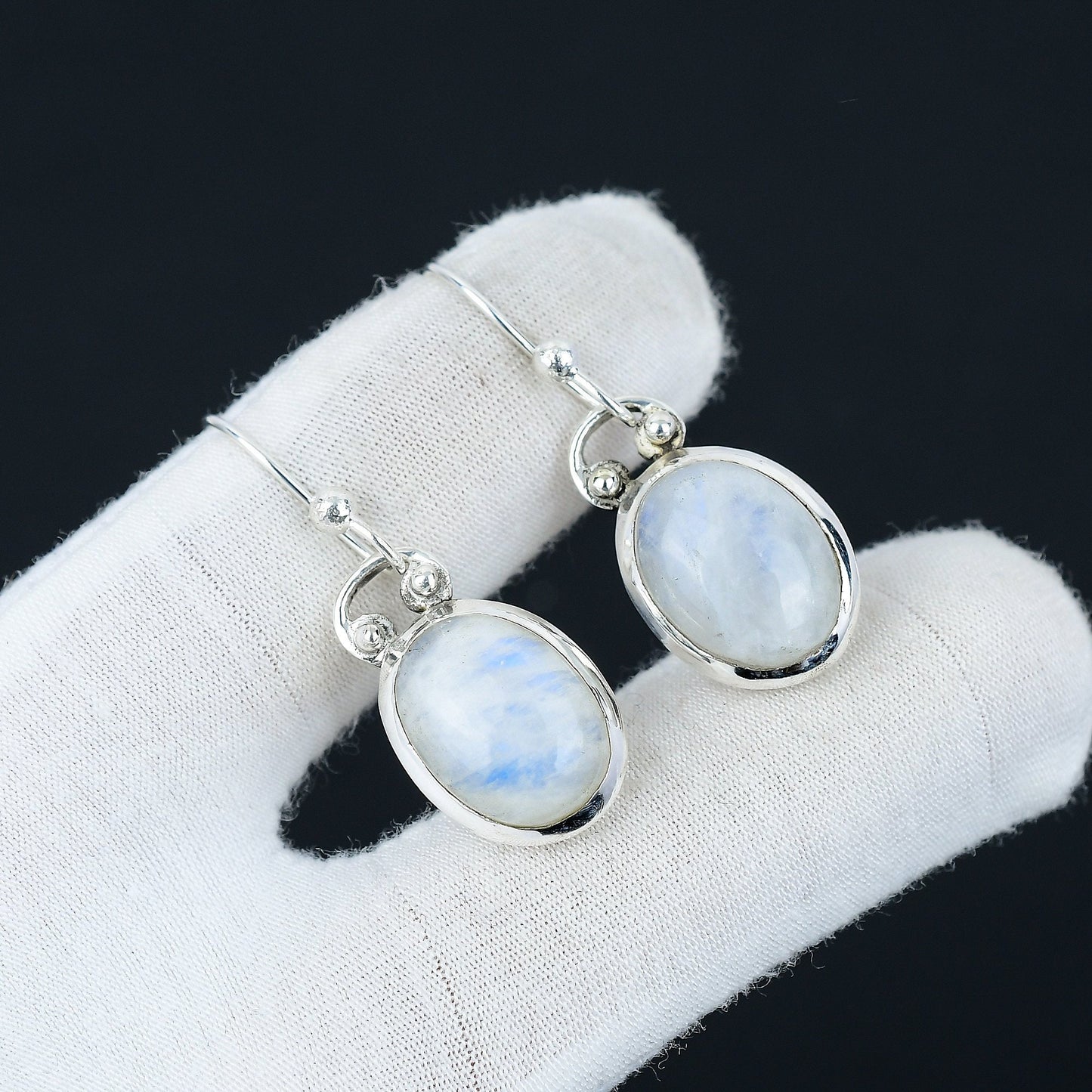 White Rainbow Moonstone Sterling Silver Earrings