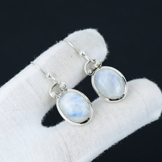 White Rainbow Moonstone Sterling Silver Earrings