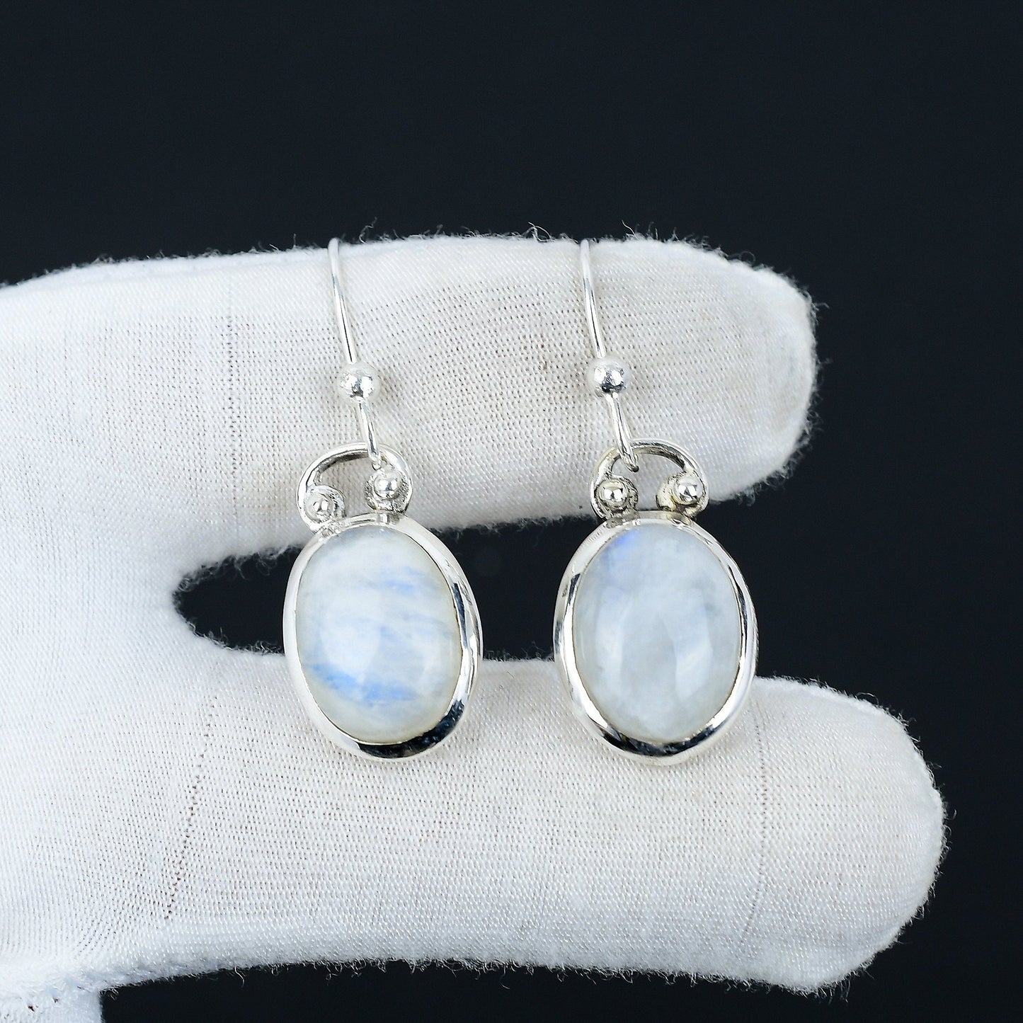 White Rainbow Moonstone Sterling Silver Earrings