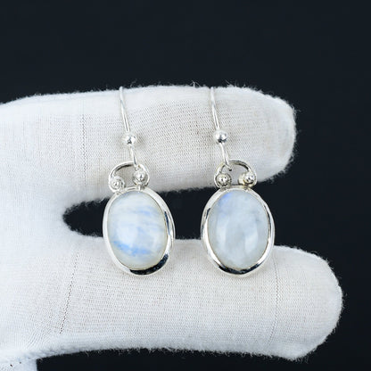 White Rainbow Moonstone Sterling Silver Earrings