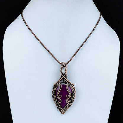 Red Ruby & White Moonstone Copper Gemstone Pendant