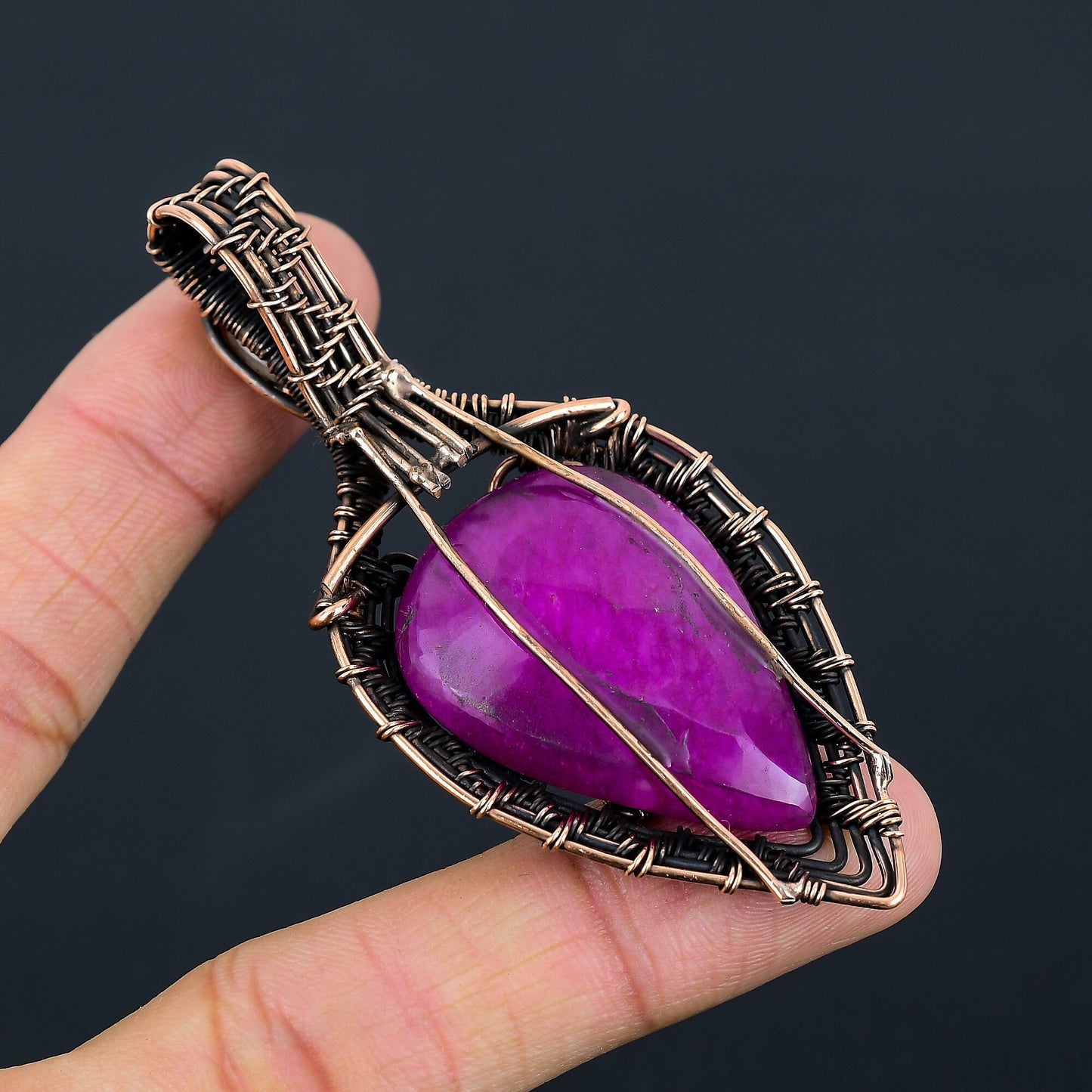 Red Ruby & White Moonstone Copper Gemstone Pendant