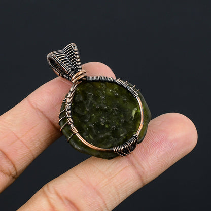 Green Moldavite Gemstone Tree of Life Pendant
