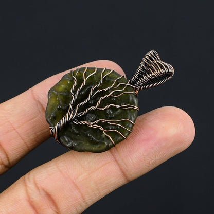 Green Moldavite Gemstone Tree of Life Pendant