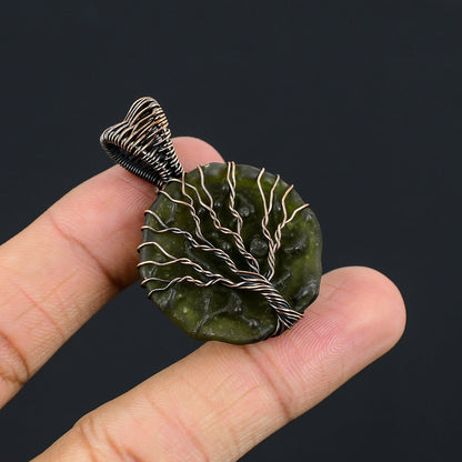 Green Moldavite Gemstone Tree of Life Pendant