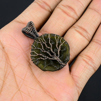 Green Moldavite Gemstone Tree of Life Pendant