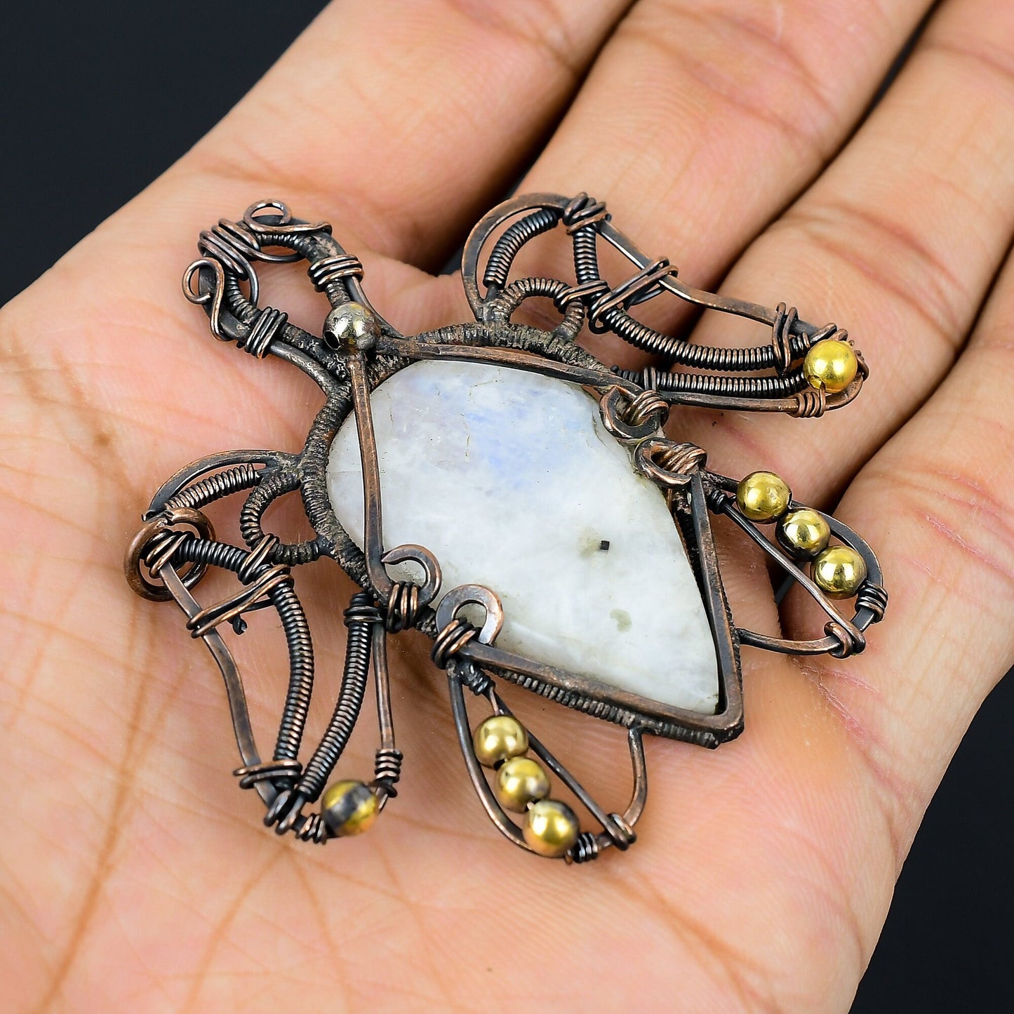 Rainbow Moonstone Gemstone Turtle Pendant