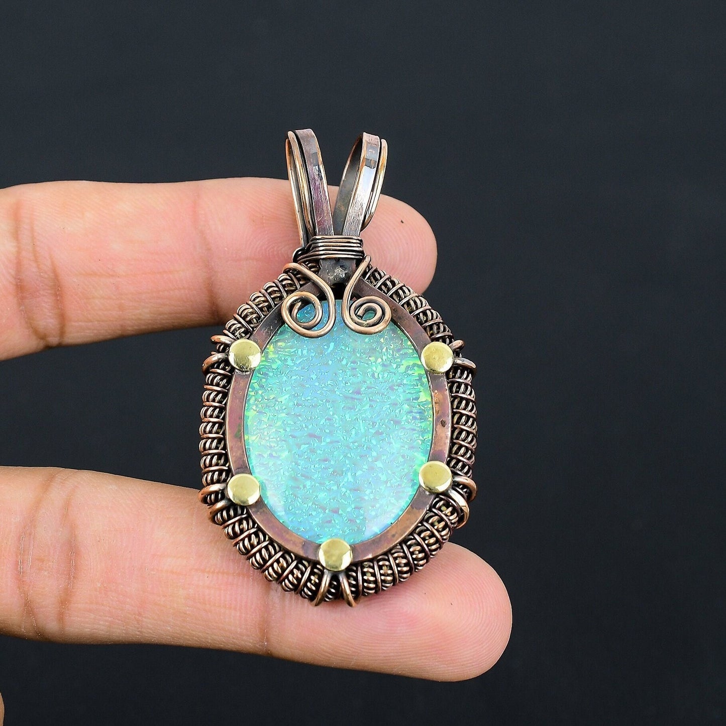 Copper Multicolor Triplet Opal Gemstone Pendant