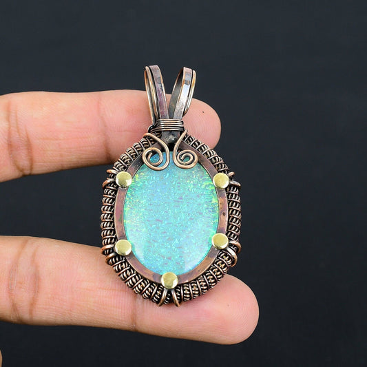 Copper Multicolor Triplet Opal Gemstone Pendant