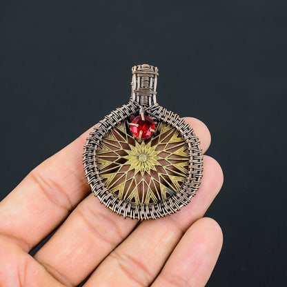 Two-Tone Copper Constellation Compass Gemstone Pendant