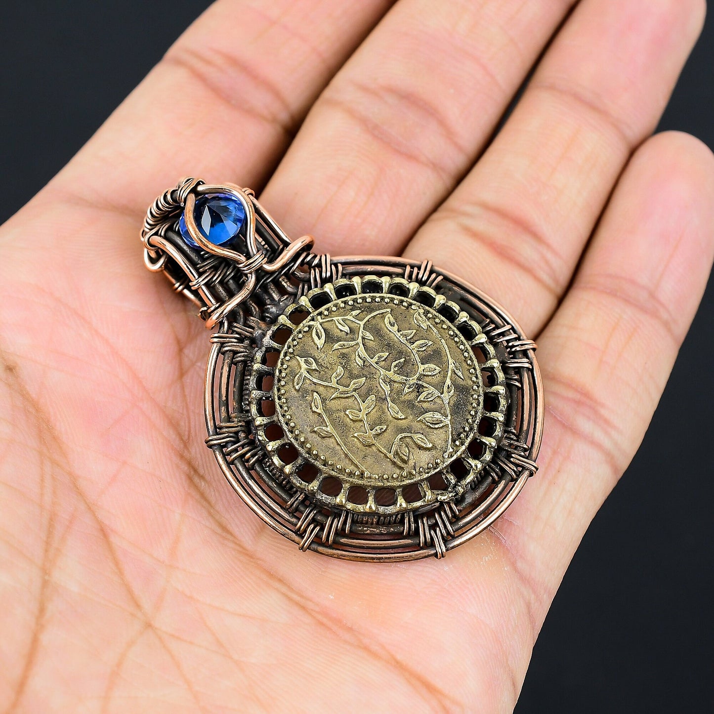 Copper Two-Tone Gemstone Pendant