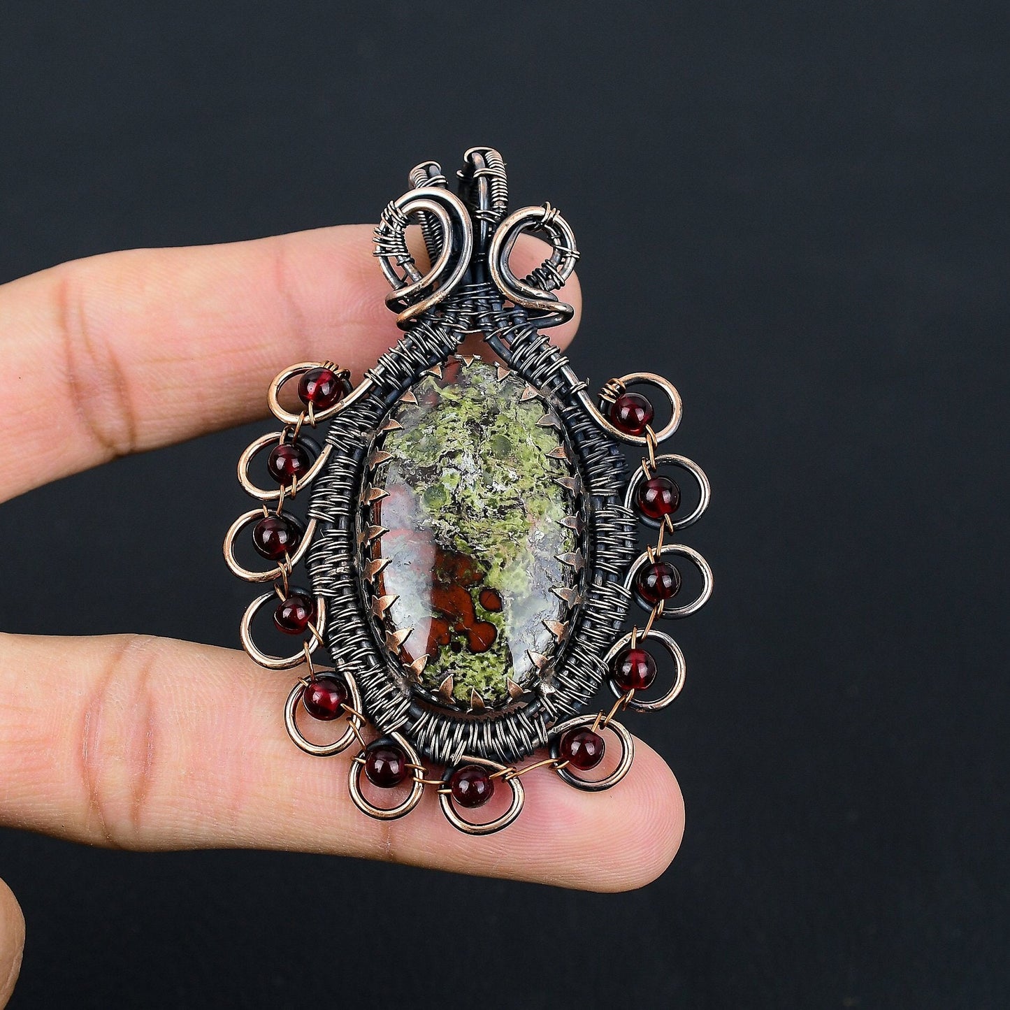 Green-Red Dragon Bloodstone Gemstone Pendant