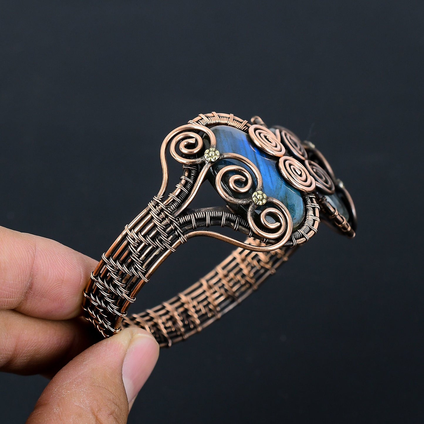 Blue Labradorite Gemstone Copper Bangle