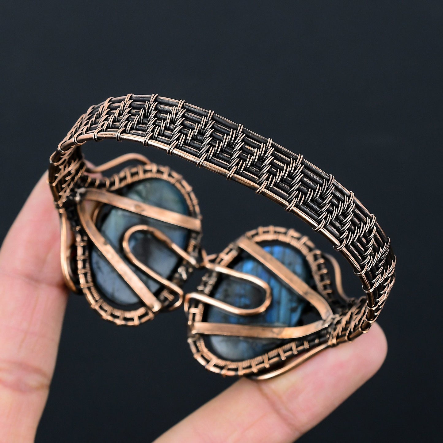 Blue Labradorite Gemstone Copper Bangle