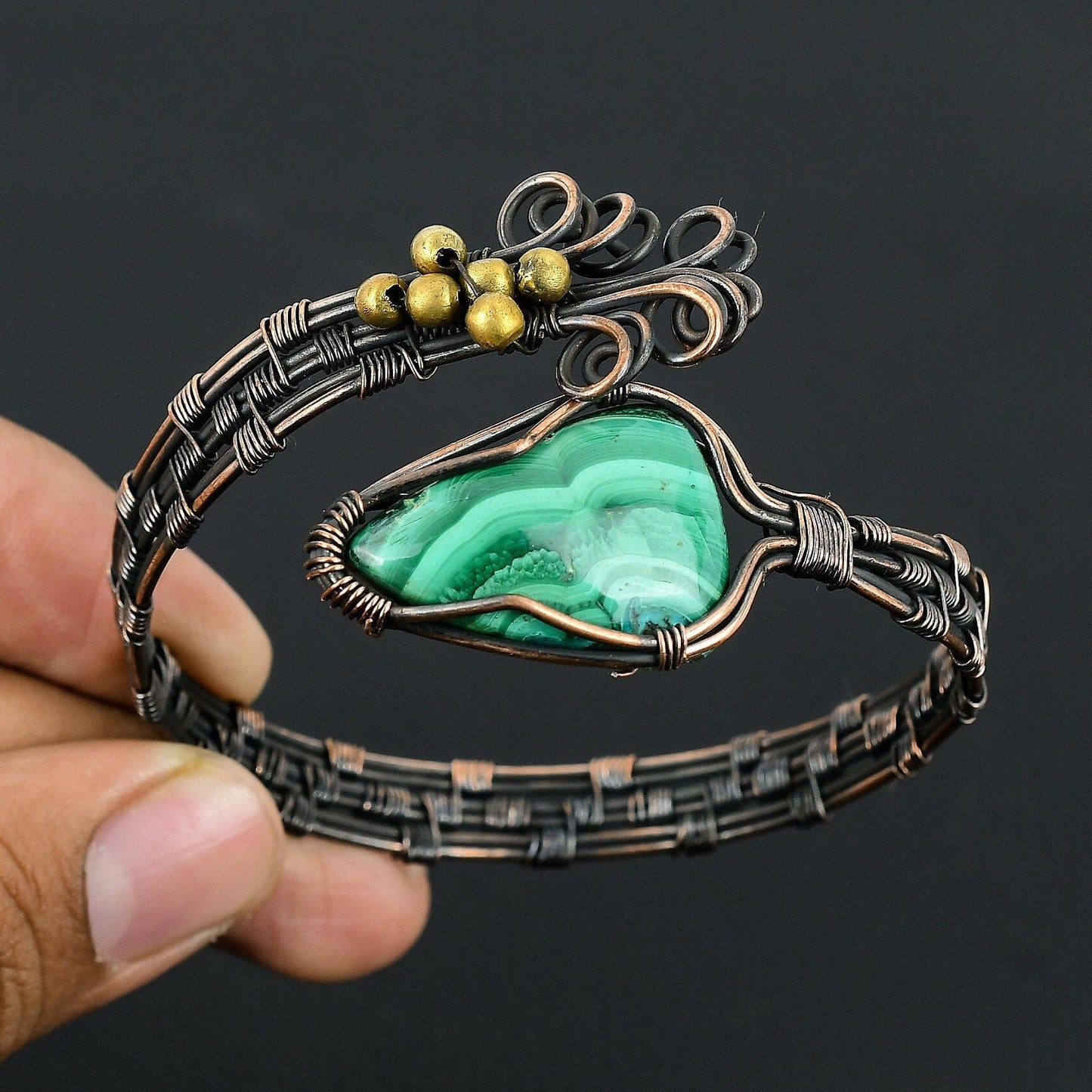 Green Malachite Gemstone Cuff Bracelet