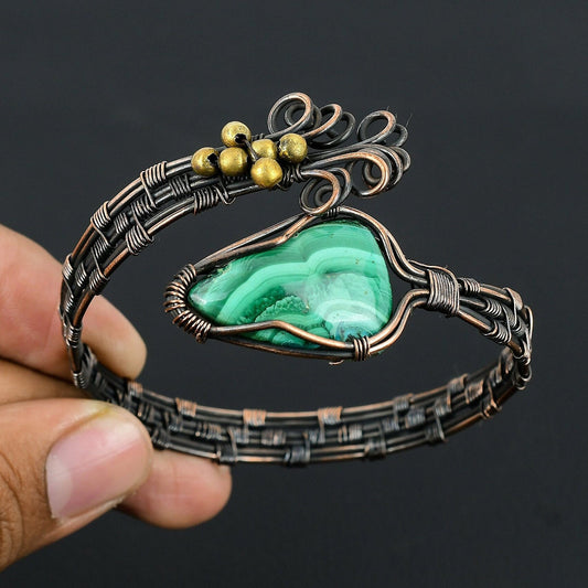 Green Malachite Gemstone Cuff Bracelet