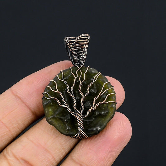 Green Moldavite Gemstone Tree of Life Pendant