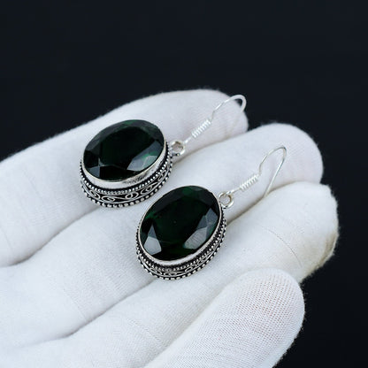 Green Tourmaline Gemstone Sterling Silver Earrings