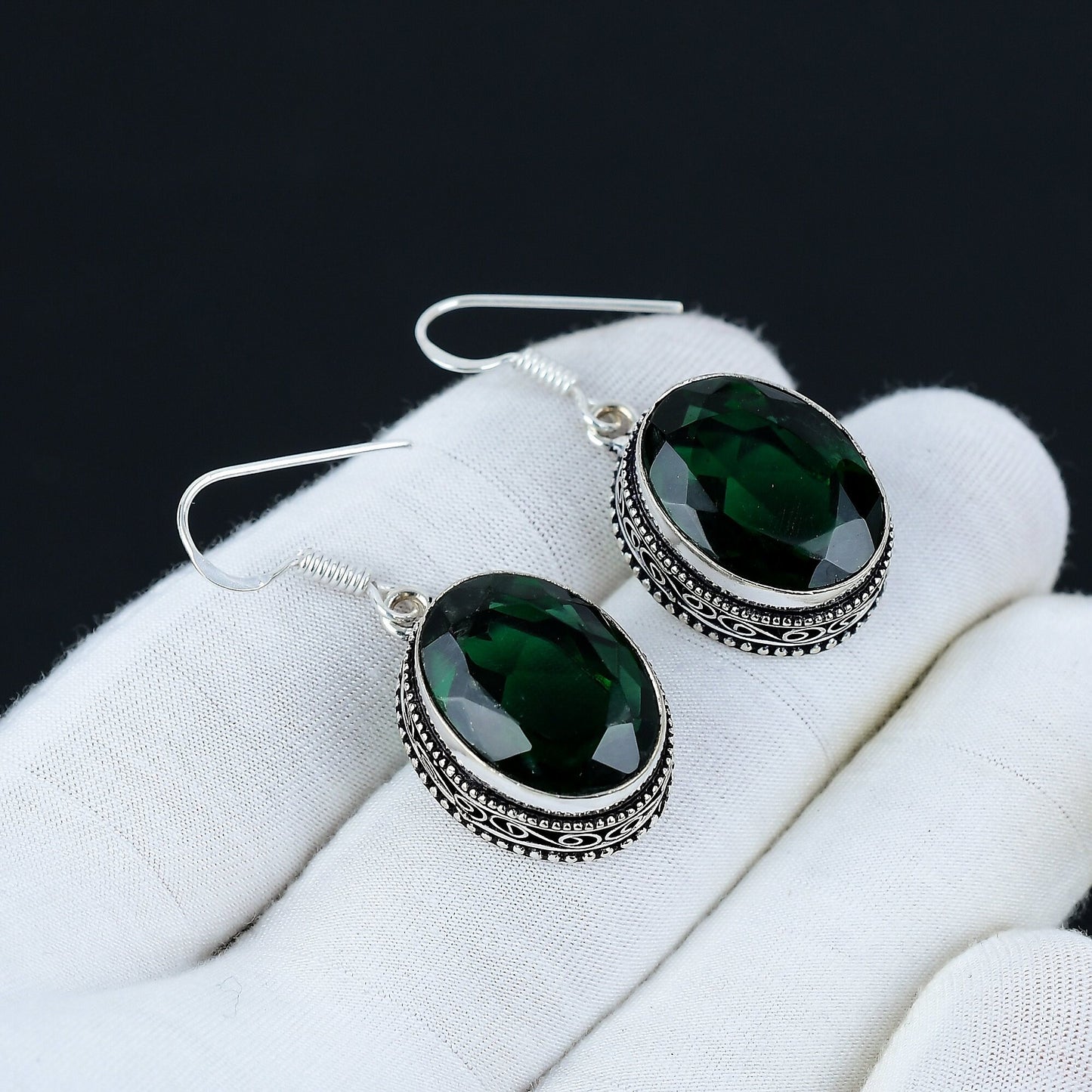 Green Tourmaline Gemstone Sterling Silver Earrings