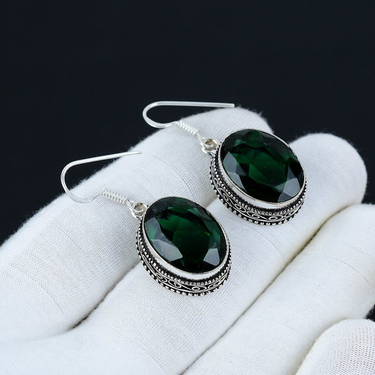 Green Tourmaline Gemstone Sterling Silver Earrings