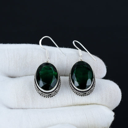 Green Tourmaline Gemstone Sterling Silver Earrings
