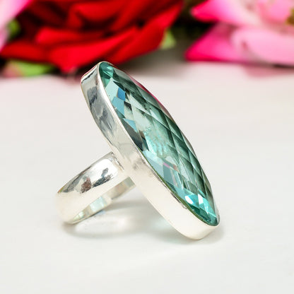 Faceted Aqua Apatite Sterling Silver Ring