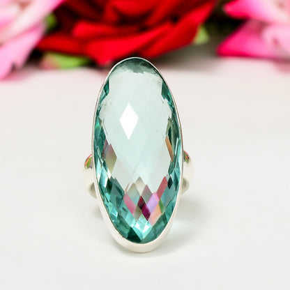 Faceted Aqua Apatite Sterling Silver Ring