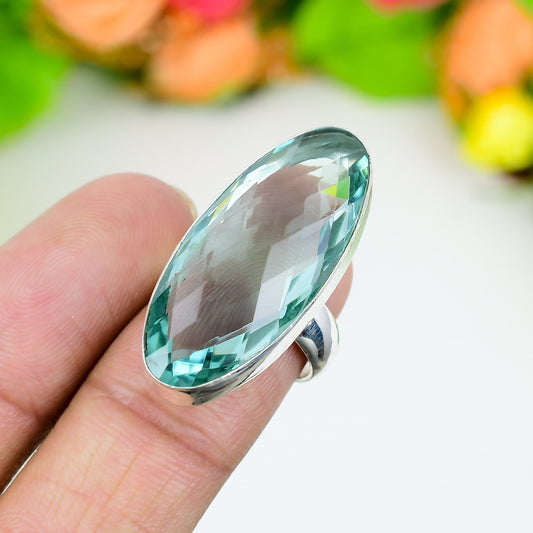 Faceted Aqua Apatite Sterling Silver Ring
