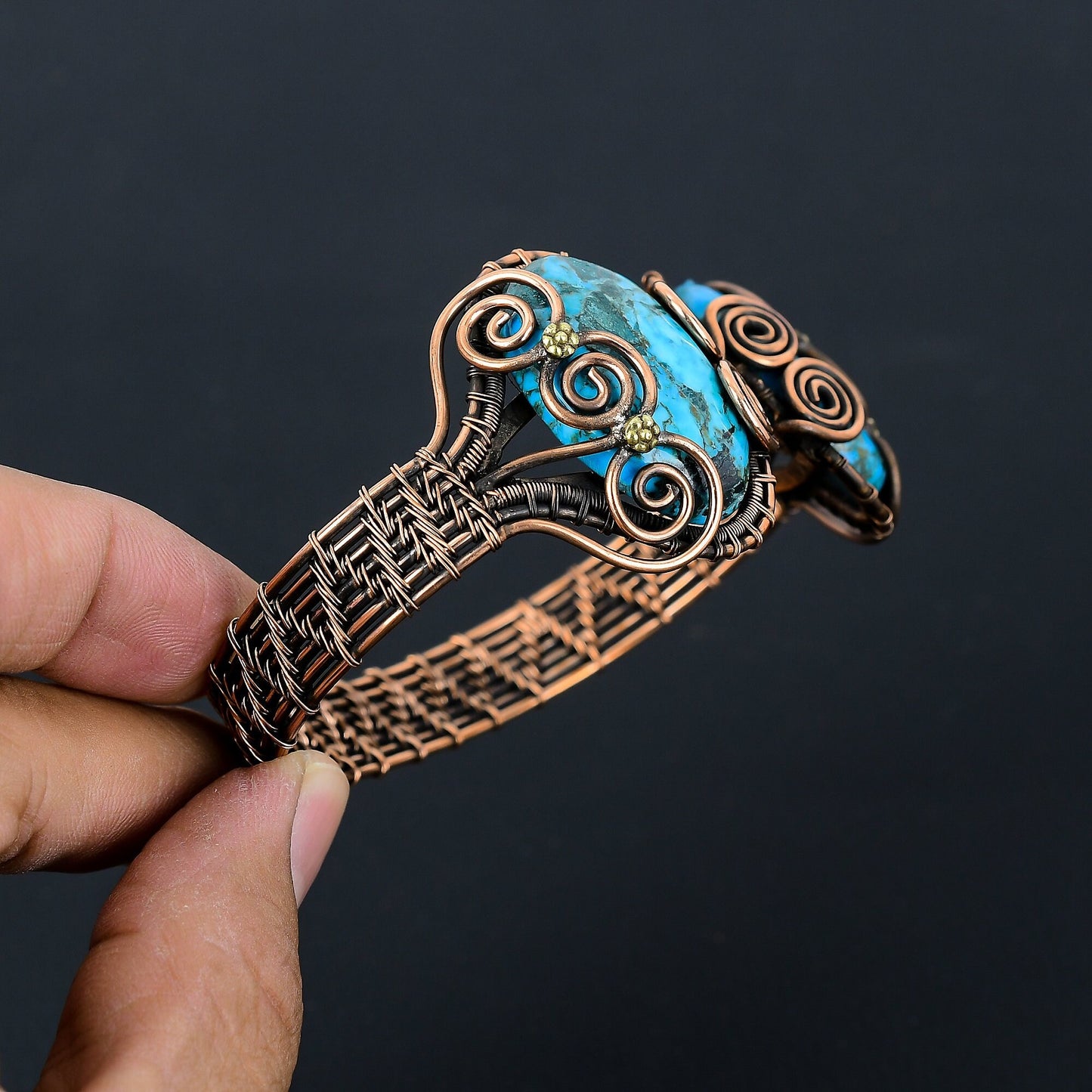 Turquoise Gemstone Wire Cuff Bracelet