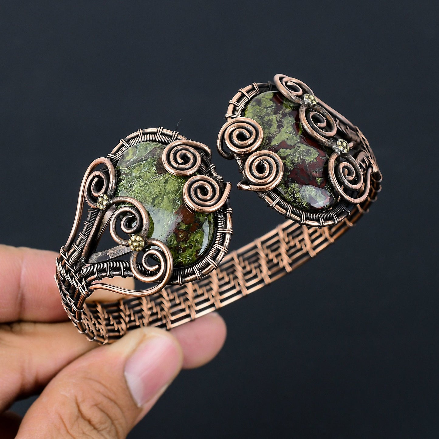 Green Dragon Blood Jasper Gemstone Cuff Bracelet