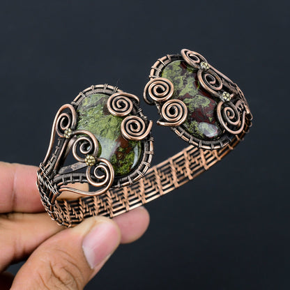 Green Dragon Blood Jasper Gemstone Cuff Bracelet